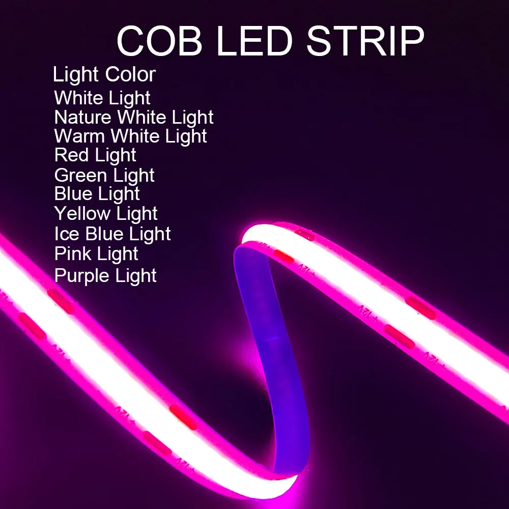 COB Led Strip Lights 12V 24V 320LEDs/m Flexible FOB LED Tape Warm Natural White Red Blue Green Yellow Pink Purple Lighting Decor