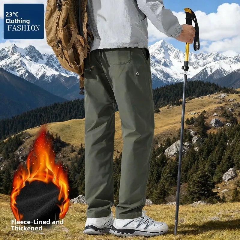 

Men's Outdoor Workwear Fleece Lined Cargo Pants Autumn Winter Waterproof Climbing Trousers Loose Fit Casual Pants