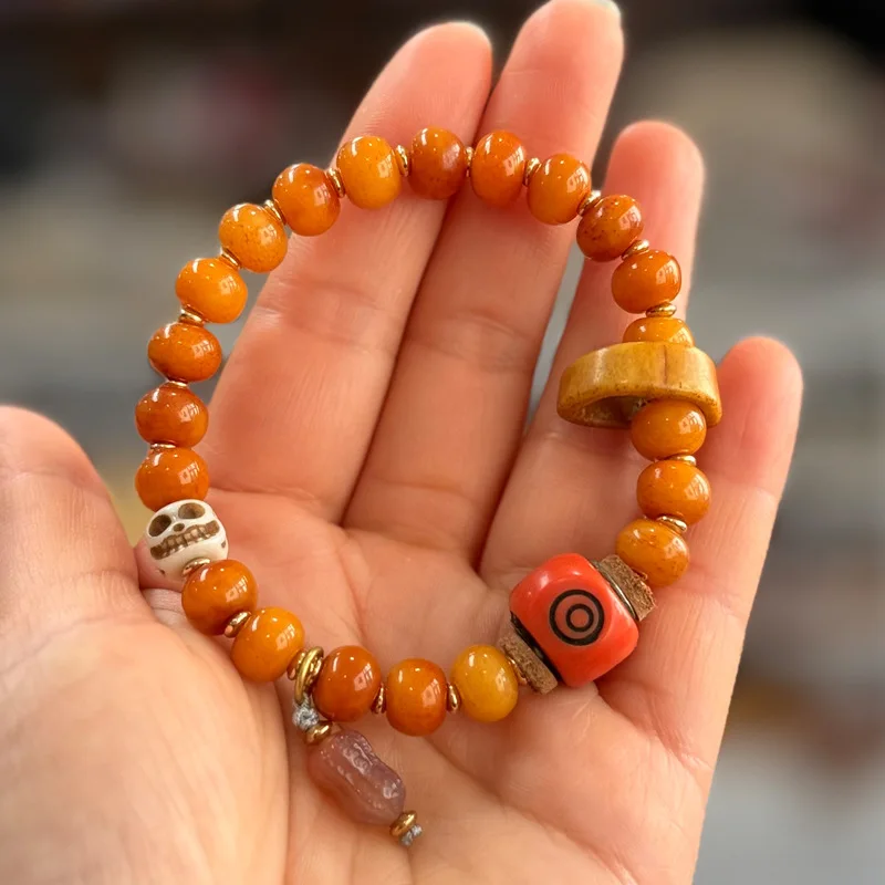 

Tibetan yak bone reflux bone camel bone agate feeder accessory men's and women's versatile bracelet