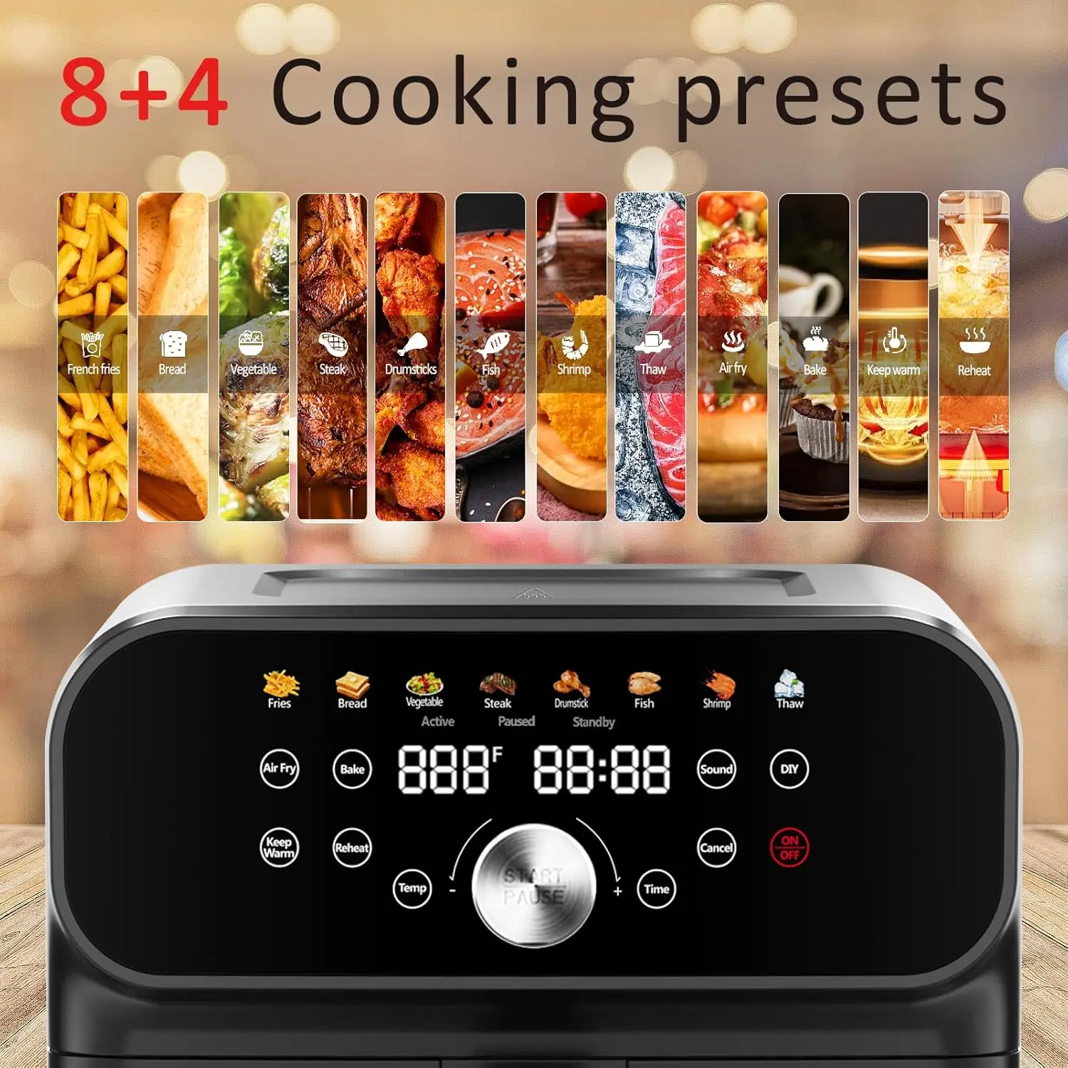 6QT Air Fryer Oven with LED Digital Touchscreen, 12 Preset Cooking Functions Air fryers, Bake, Reheat, Keep Warm