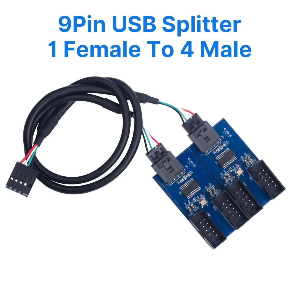 9Pin USB Splitter Motherboard USB2.0 HUB Female to Male 1 Port to 2/4 ports Extend Cable Adapter for PC 9-Pin Accessories