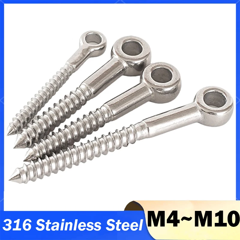 M4/M5/M6/M8/M10 316 Stainless Steel Eye Shape Screws Wood Terminal Ring Eyelet Hooks Self Tapping Wire Rope Accessories