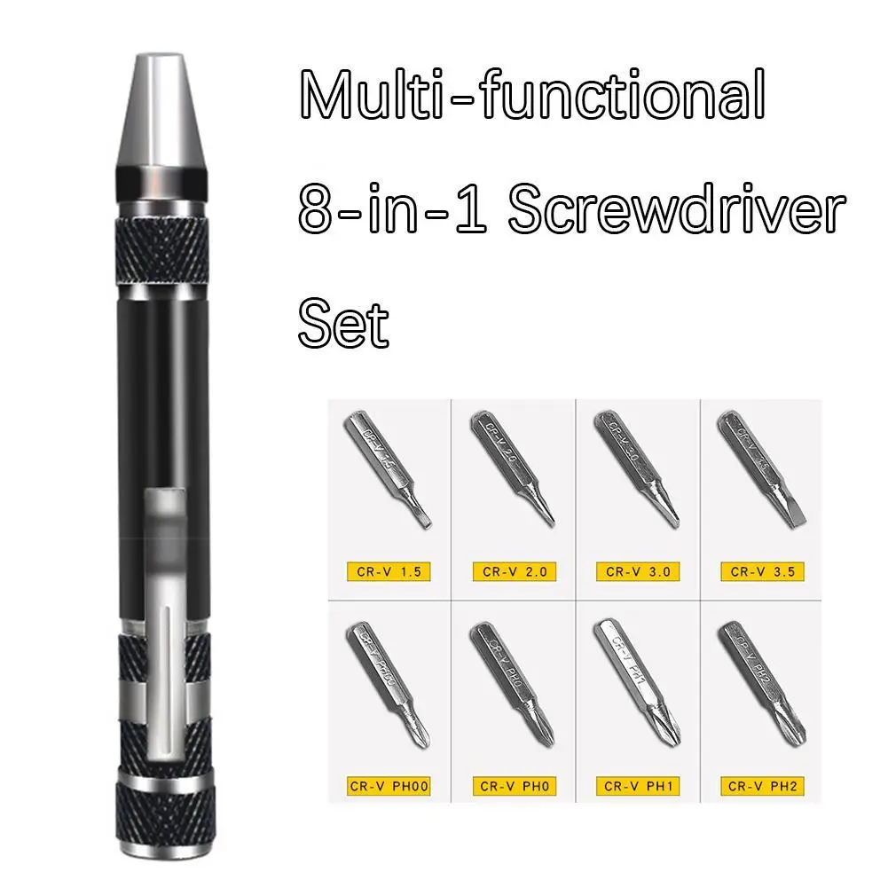 1pc Multi-functional 8-in-1 Screwdriver Set Aluminum Alloy Screwdriver Pen Tool Portable Repair Disassembly Screwdriver