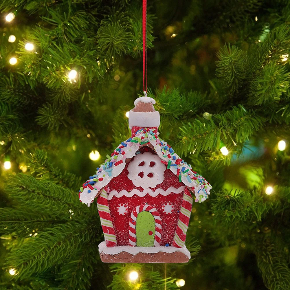 

2Pcs Christmas Mini House Decor Resin Hanging Ornament for Tree Wall Door Holiday Party Indoor Festive Xmas Decoration