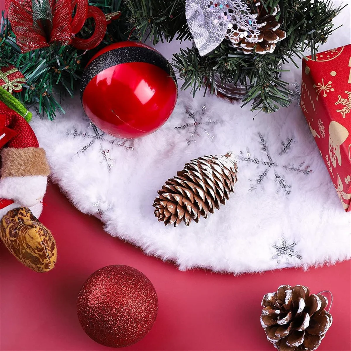 تنورة شجرة عيد الميلاد ABJS تنورة شجرة عيد الميلاد الصغيرة تنورة شجرة بيضاء تنورة شجرة عيد الميلاد البيضاء مع وسادة شجرة الثلج