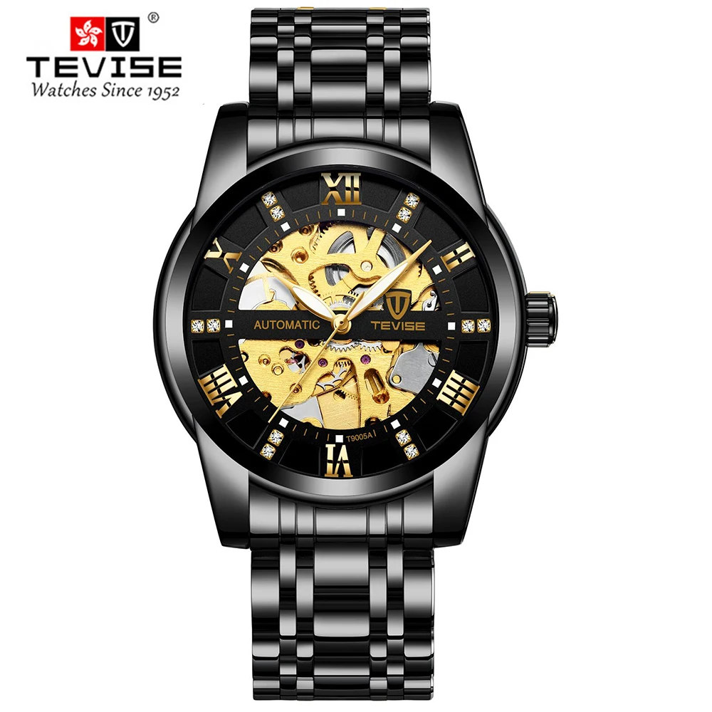 TEVISE Top Brand Luxury Mens Automatic Mechanical Watches Luminous Gear Movement Sport Design Metal Case Skeleton Wristwatches