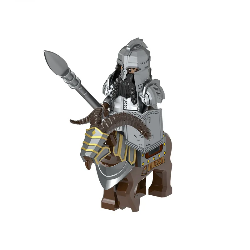 1pcs Medieval Knights Dwarf Goat Boar Mount Soldiers Mini Ation lotr Figures Building Blocks Armor Shield Weapon Toys For Kids