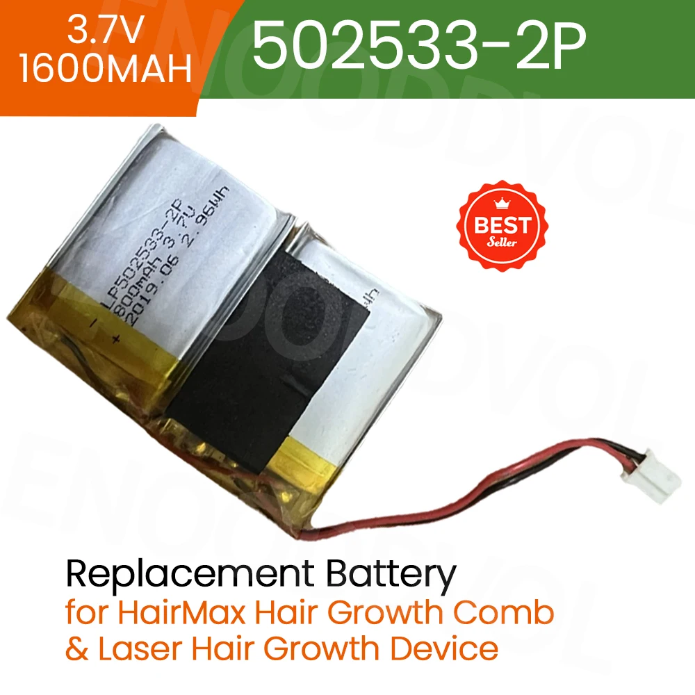 3.7V 1600mAh Hair Growth Device Battery 502533-2P Rechargeable Battery for HairMax Hair Growth Comb & Laser Hair Growth Device