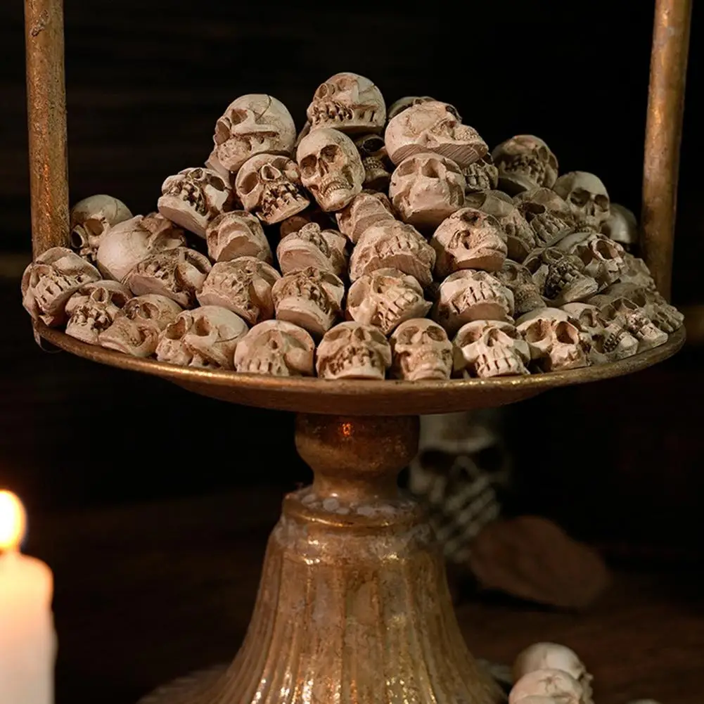 

Resin Skull Decoration Halloween Mini Skull Figurine Set for Table Decor Haunted House Props Resin Skeleton Head Vase for Trick