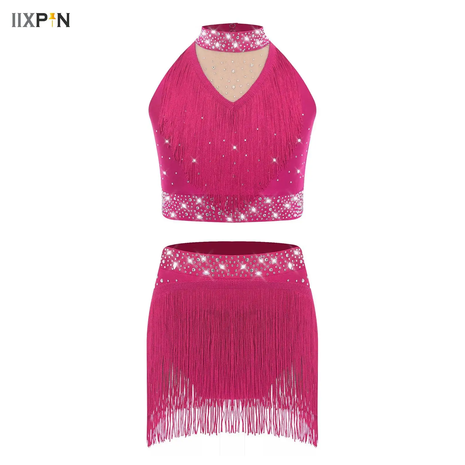 

Sleeveless Mordern Ballroom Dancing Outfit For Kids Salsa Tango Vest and Skirt Children Latin Dance Stage Performance Dancewear