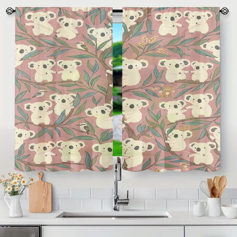 Cute Koala and Leaf Print Decorative Curtains for Living Room Window Filter Light Lightweight Nature Nursery Home Decor Curtain