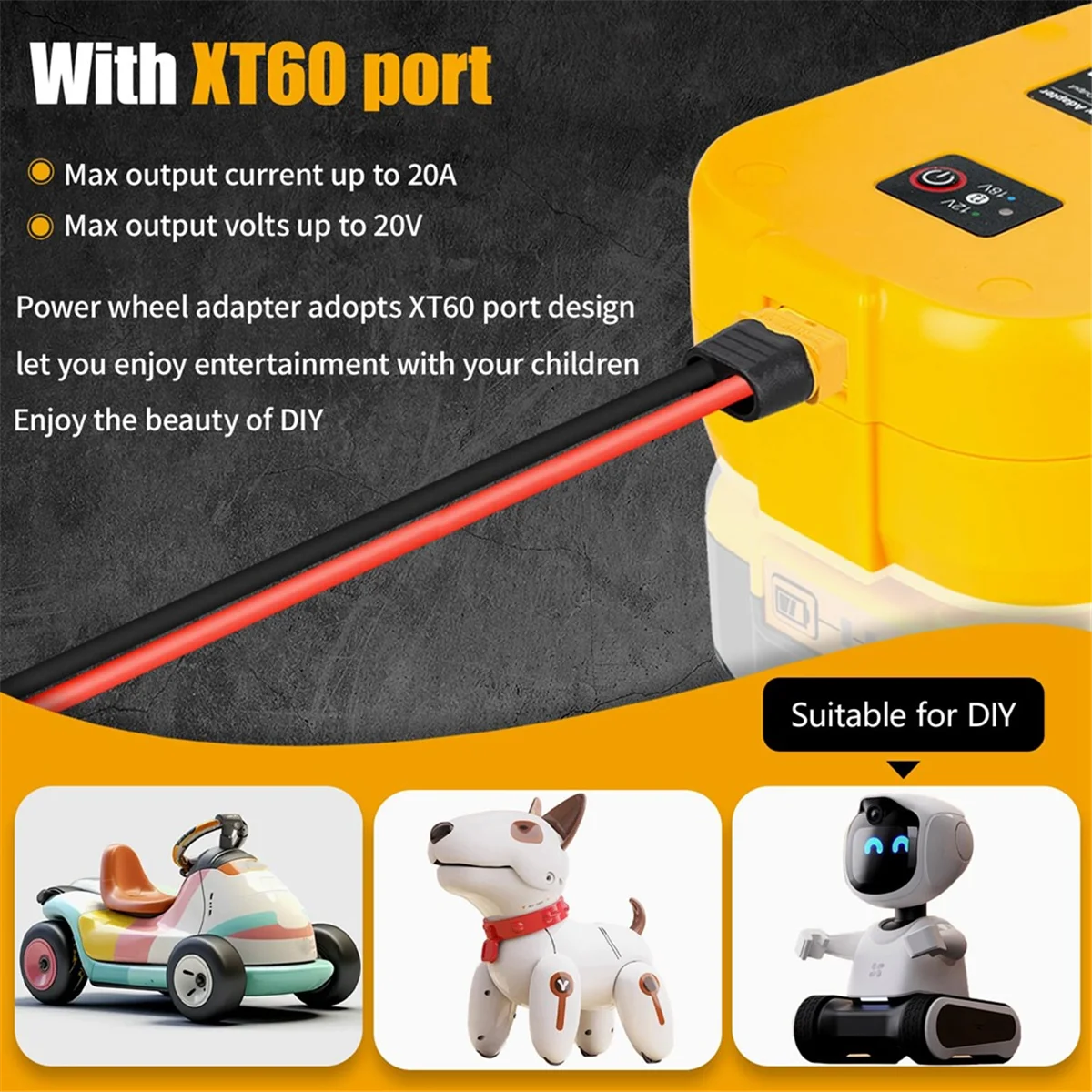 

Адаптер аккумулятора с портом USB/Type-C/XT60, преобразователь 18–12 В для аккумулятора 20 В для радиоуправляемого автомобиля