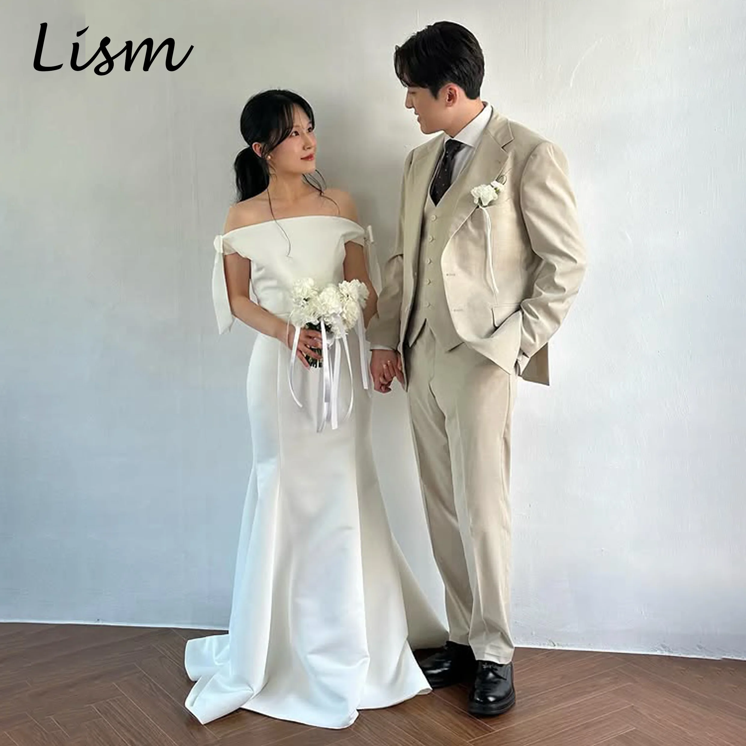 Lism Elegant Off the Shoulder Wedding Dresses One Line Collar A-line Floor-Length Korea Wedding Dress Photo Shoot 2026 Customize