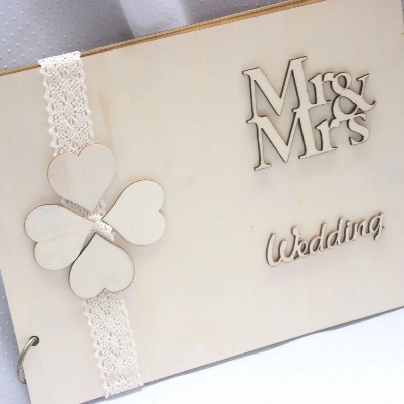 DIY Wooden Wedding Guest Book MRMRS Wedding Guest Book Wedding Logo Decoration Picture Frame Souvenir Book