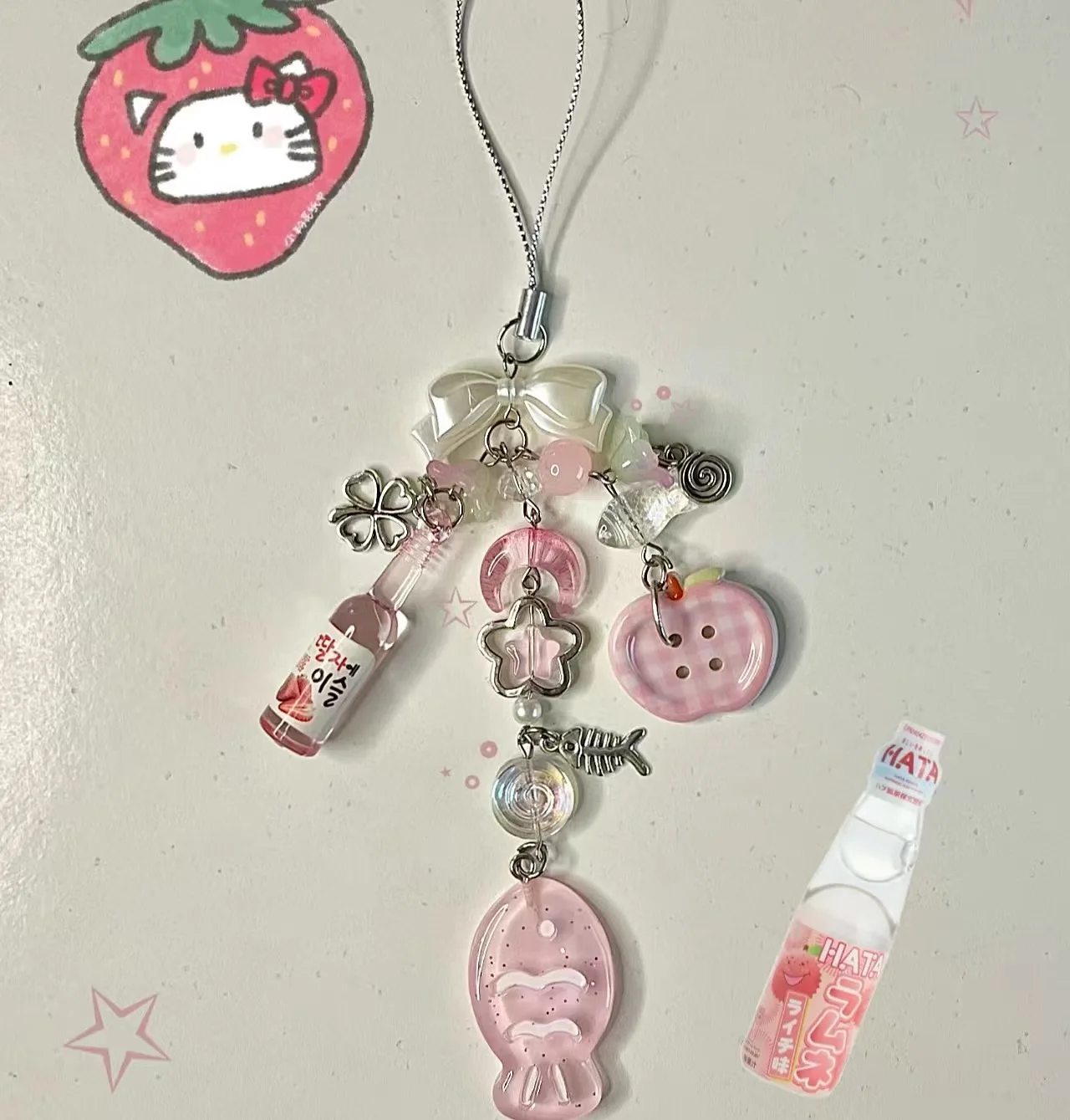 Cute handmade bead fish charm keychain phone charm