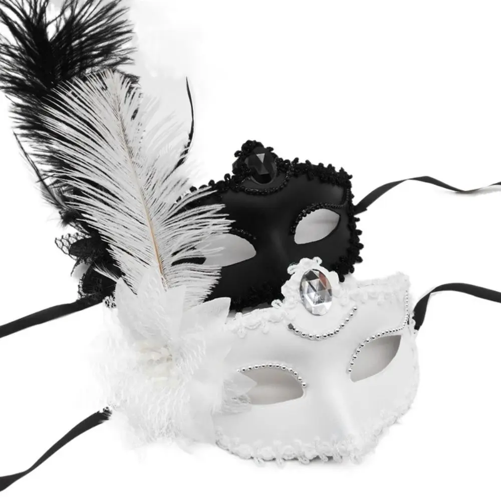 

Fashion Diamond Feather Venetian Mask Lace Flower Eye Mask Bead Plastic Flower Masquerade Mask Wedding