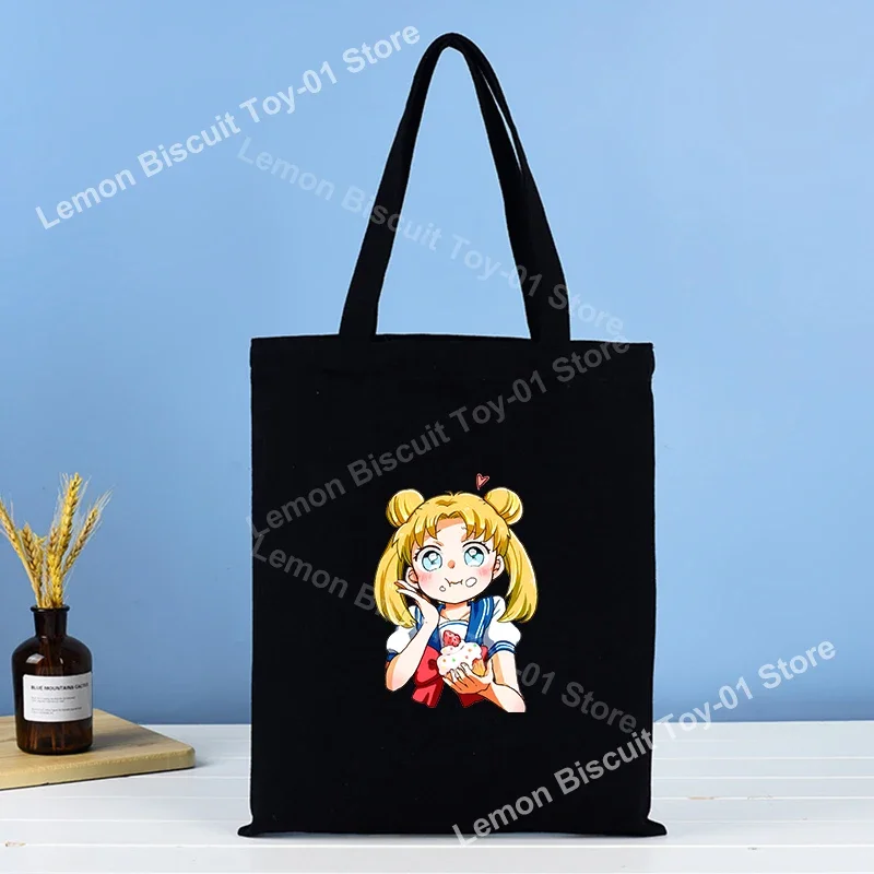 البحارة القمر حقيبة يد من القماش Tsukino Usagi المرأة المتسوق حقيبة قابلة لإعادة الاستخدام سعة كبيرة الفتيات حقائب كتف الجمالية هدايا عيد الميلاد