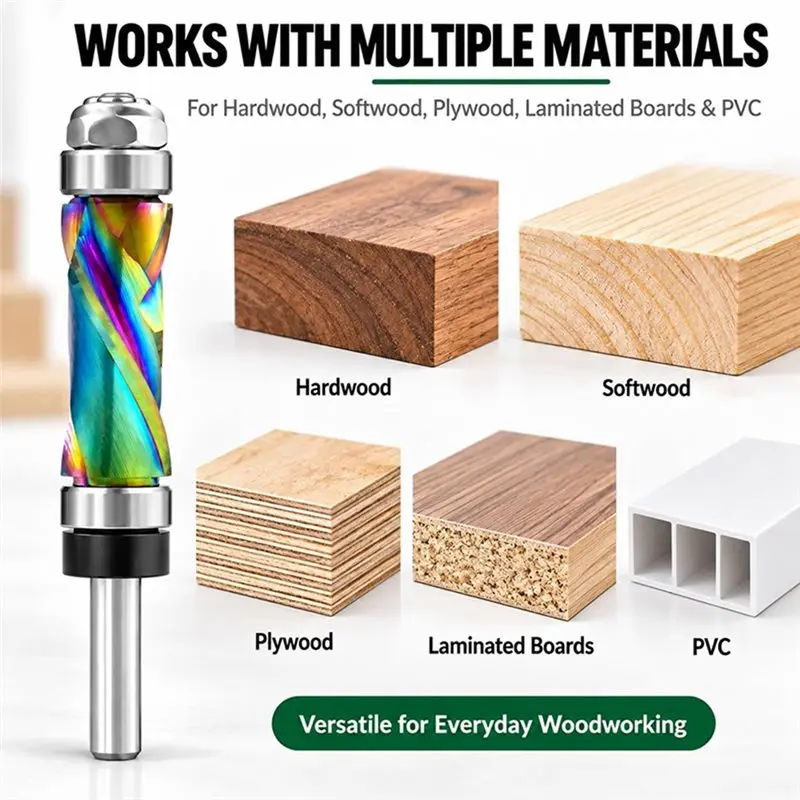 MOPHE-Spiral Coated Compression Pattern Flush Trim Router Bit, 1/4