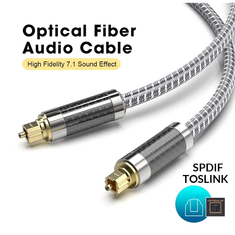 

2 Meter Optical Audio Cable Male To Male Cord For Game Console Sound Bar Gold-Plated Connectors