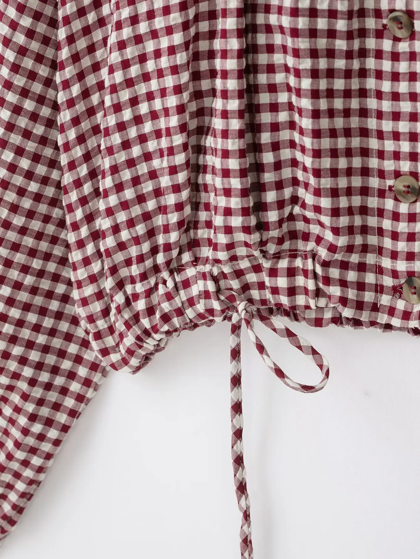 2026 Neue Damen Kurzarm-Bluse mit Langen Ärmeln, Stilvolle Karierte Freizeitbluse für Herbst und Frühling, Elegante Oberteile mit Stehkragen und Knöpfen – Detail 6