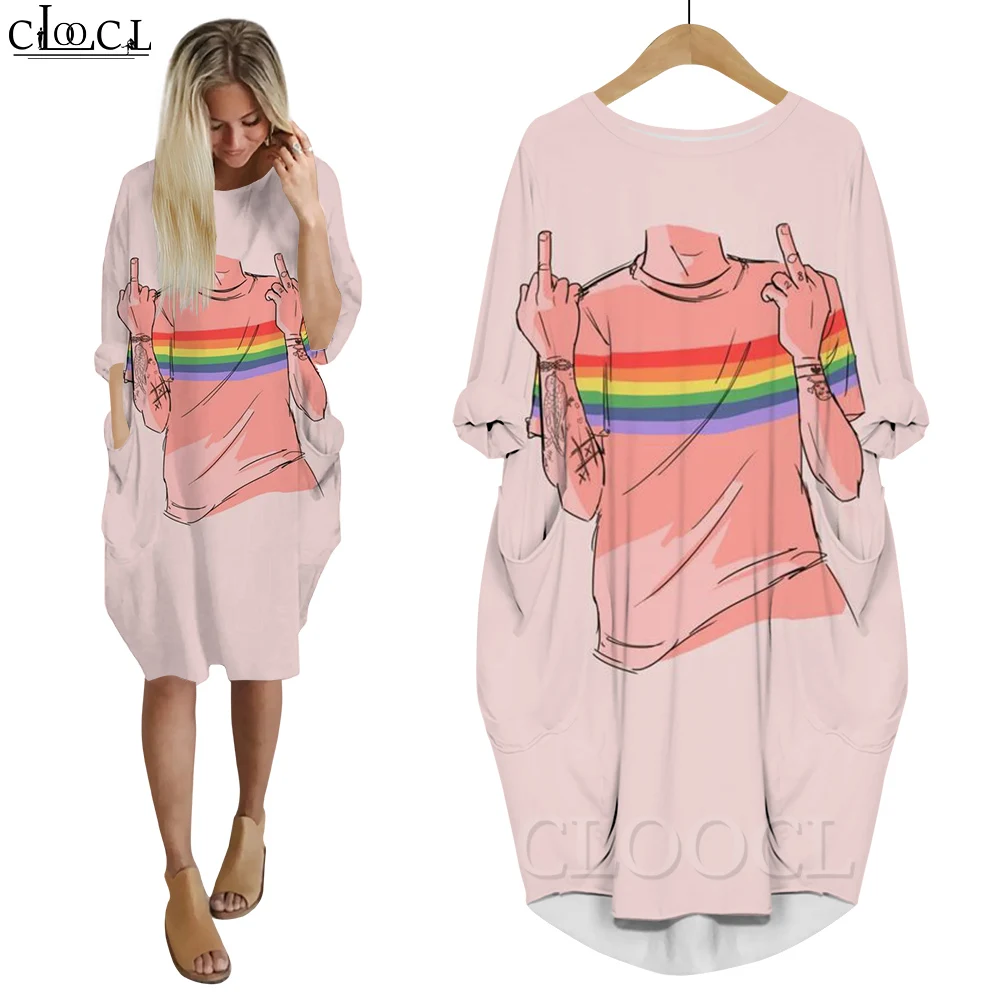 

CLOOCL Women Dress Fun Streetwear Long Sleeves Giving The Middle Finger Printing Oversized Dress Sexy Ladies Dresses Robe Femme