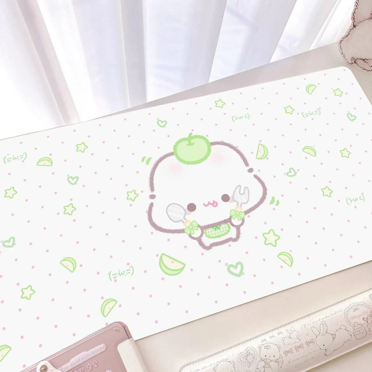 Leather Desk Pad Protector Polka Dots Japanese Anime Food Star Mouse Pad Office Desk Mat Waterproof Non-Slip PU Desk Blotter Pad