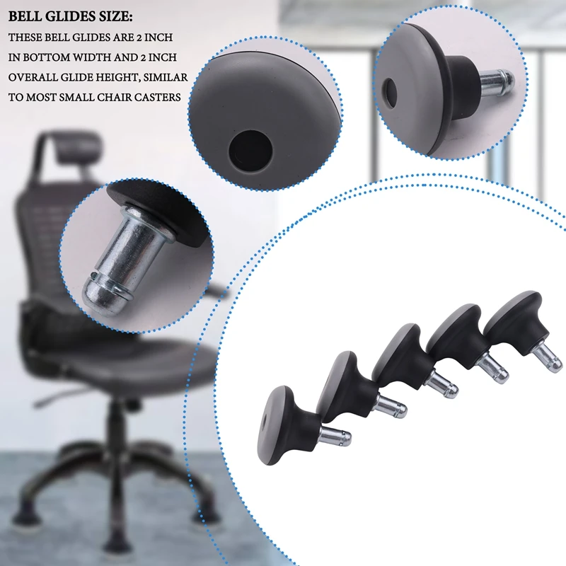 5Pcs Bell Glides Replacement Office Chair Wheels Stopper Office Chair Swivel Caster Wheels, 2 Inch Stool Bell Glides