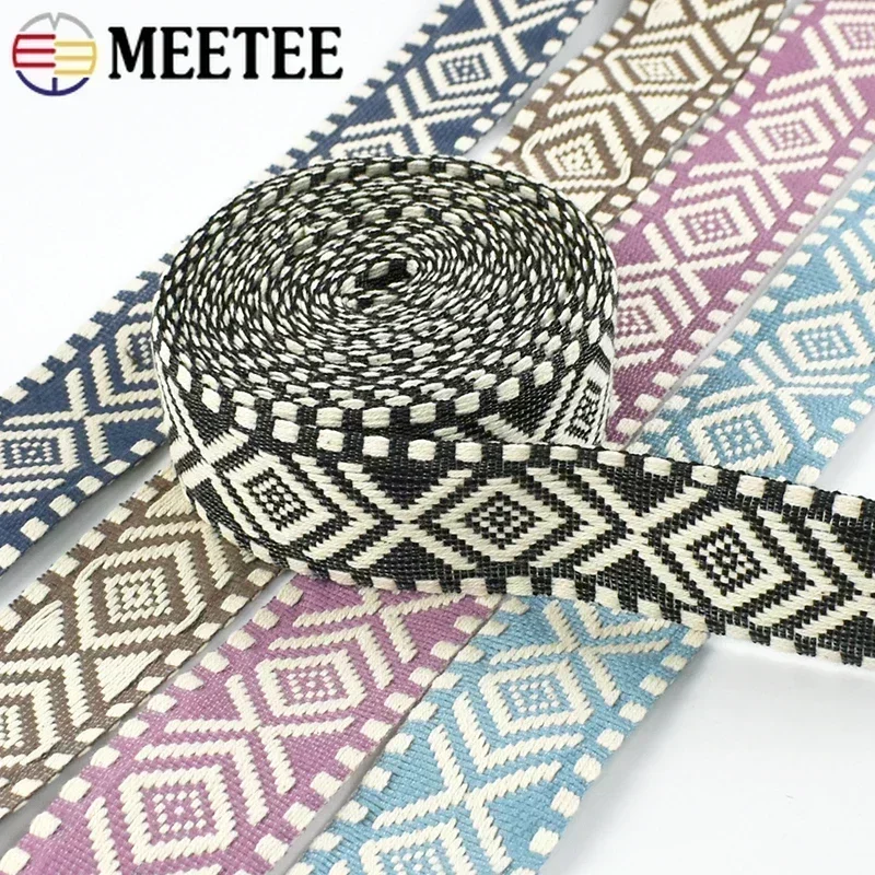 5Meters Meetee 38mm Colorful Jacquard Cotton Webbing Ribbon Canvas Straps Bag Shoulder Strap Clothing Band Sewing Accessorie