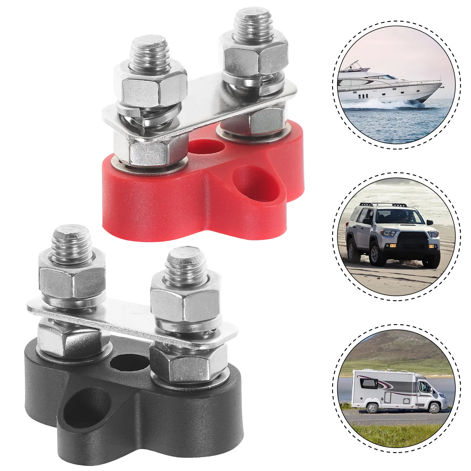 

2Pcs Battery Power Terminal Block Stainless Steel Studs for Car Marine Boats Terminal Bus Bar Junction Post Distribution Block