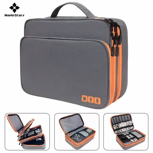 Bolsa de almacenamiento de cables multicapa, organizador de accesorios electrónicos, estuche organizador de cables de viaje portátil para cargador de cables de iPad