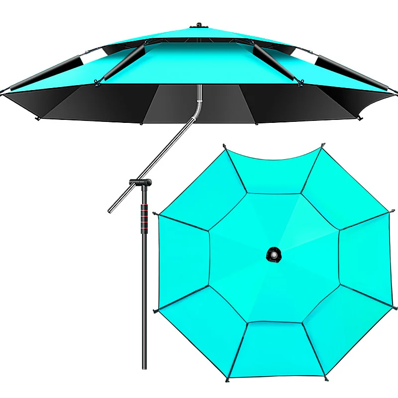 Heavy Duty Double Layer UV Protection Waterproof Upgraded Black Coating Outdoor Fishing Umbrella Portable Durable Without a base