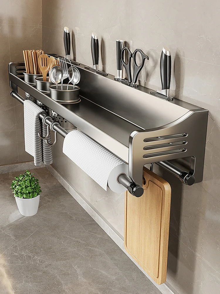 Imagem -05 - Wall-mounted Kitchen Shelf Rack Tempero Chopstick Faca Titular Organizador de Armazenamento Household Hanger Aço Inoxidável