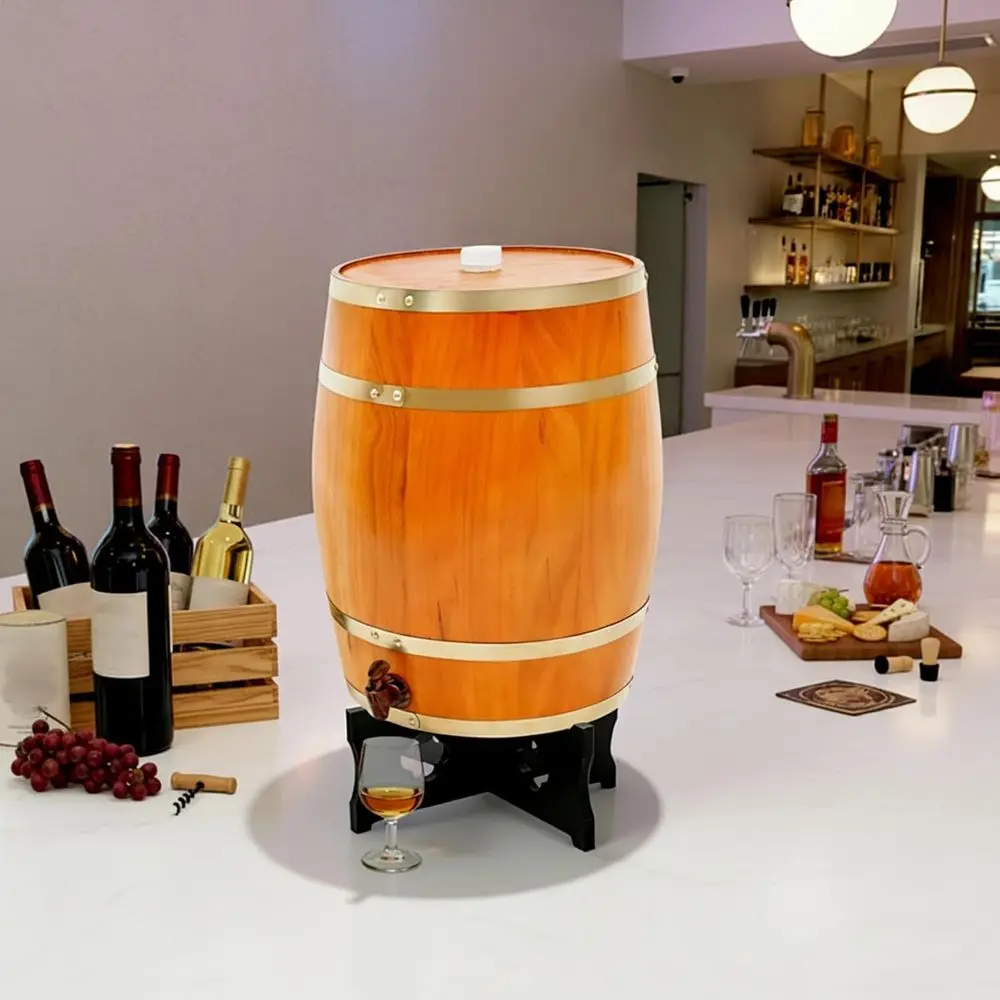 30L Vintage Wood Timber Wine Barrel Dispenser for Brandy Tequila Whiskey Rum Port (Upright 30L E) view 5