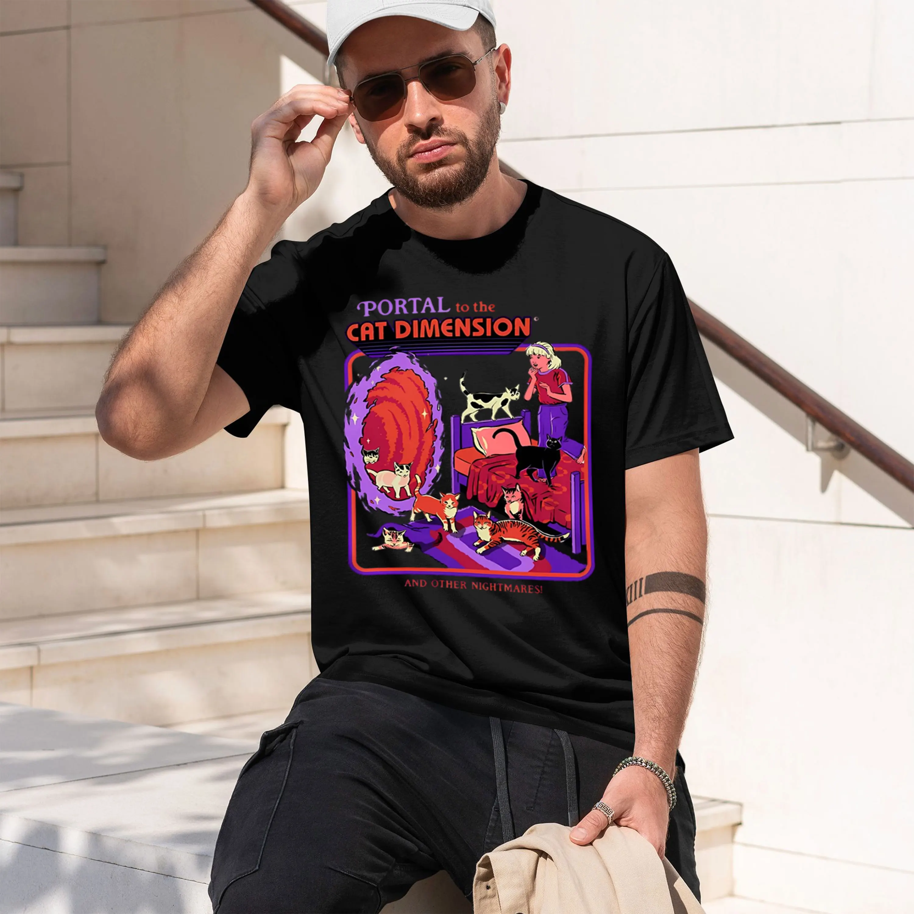 2026 New Model Portal To The Dimension Print Mens Basics T Shirt Hip Hop All- T-Shirt Casual Cotton Clothes Unisex Loose Summer