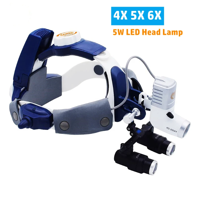 

4X 5X 6X Dental Surgical 5W LED Headlamp All-In-One Binocular With Head Lamp Galileo Frame Loupe Magnifier With Headlight