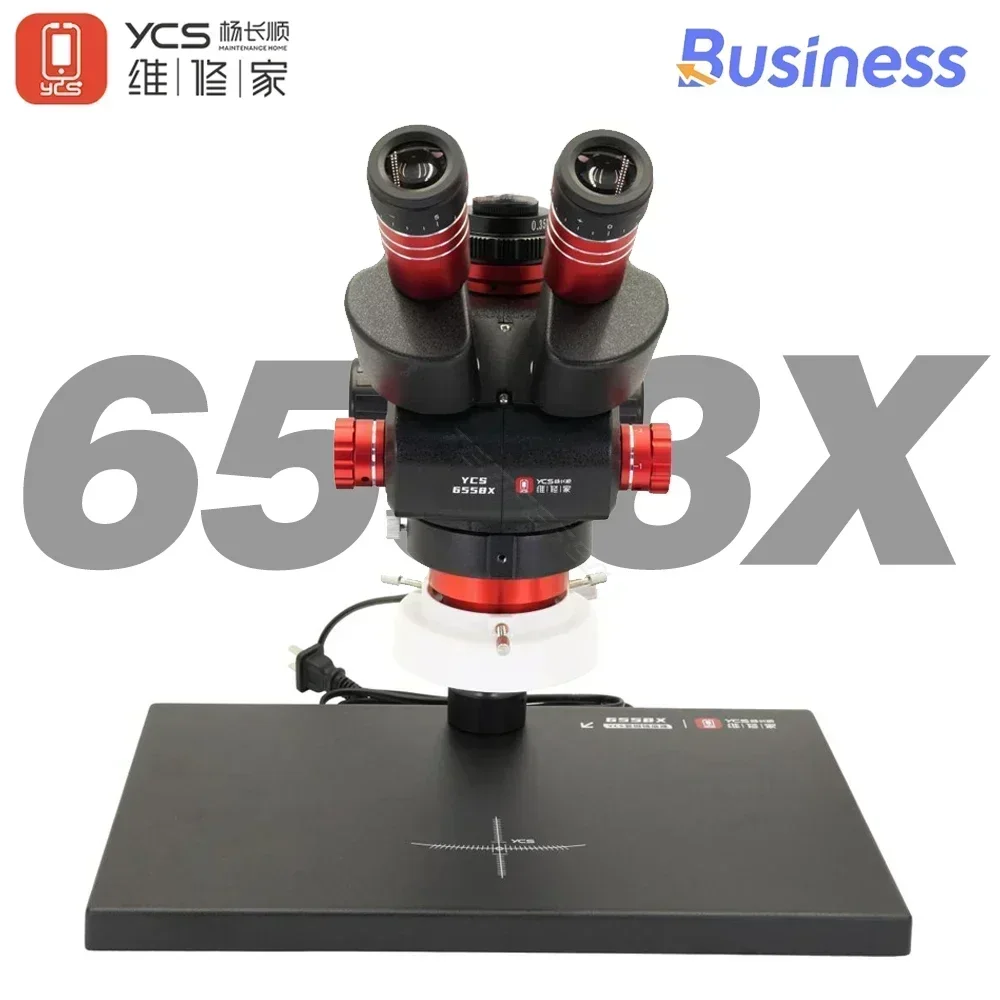 YCS 6558X Ultra HD Trinocular Microscope with Large Base 6.5-58 Zoom 4K Camera for Mobile Phone PCB Welding Microscope Tools Set