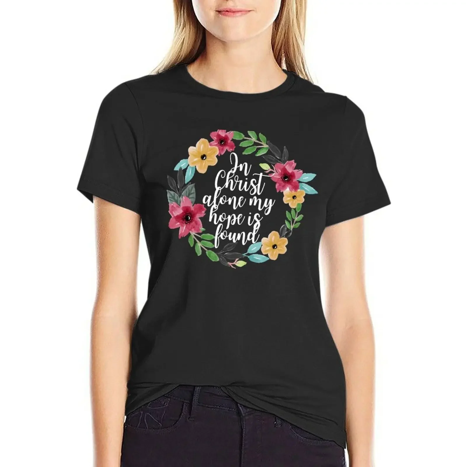 

In Christ Alone My Hope is Found - Watercolor Flower Crown T-Shirt anime clothes female cotton t shirts Women