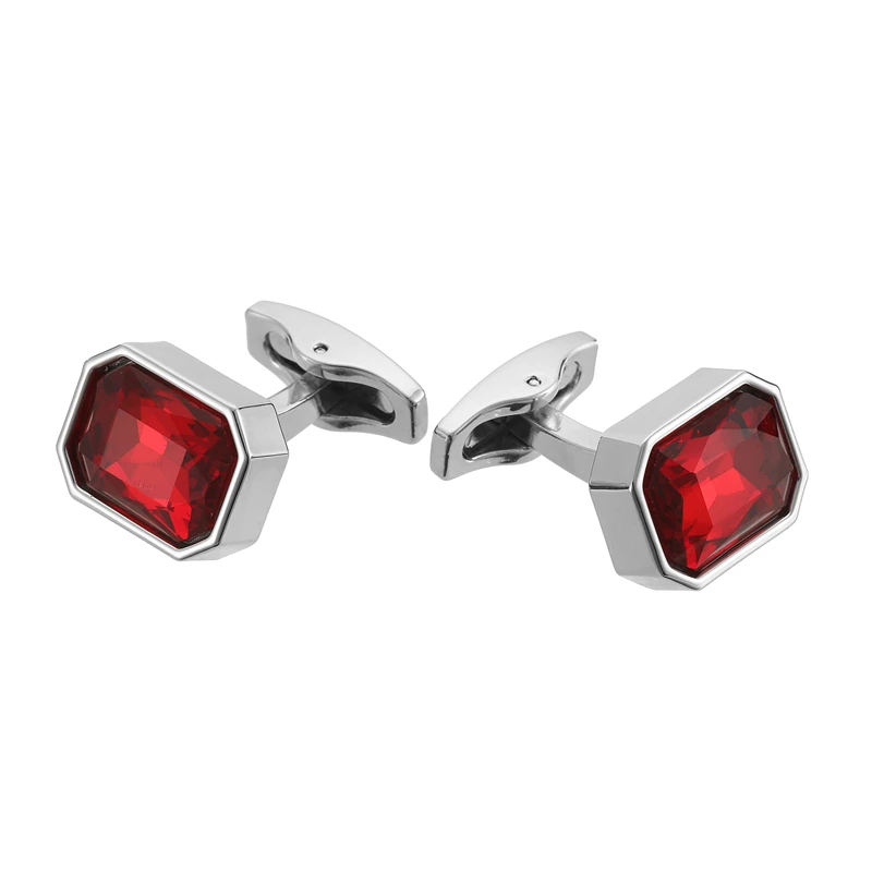 Men's French shirt cufflinks made of copper material with octagonal red crystal design French cuffbutton