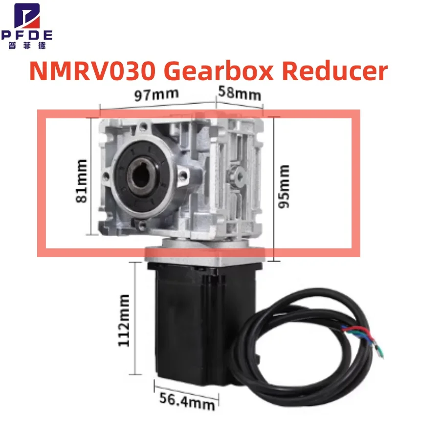 NMRV030  Worm Gear Reducer High Torque Gearbox for Nema23 Stepper Motor Reducers Input 6.35mm/8mm Ratio 5:1/80:1 for CNC