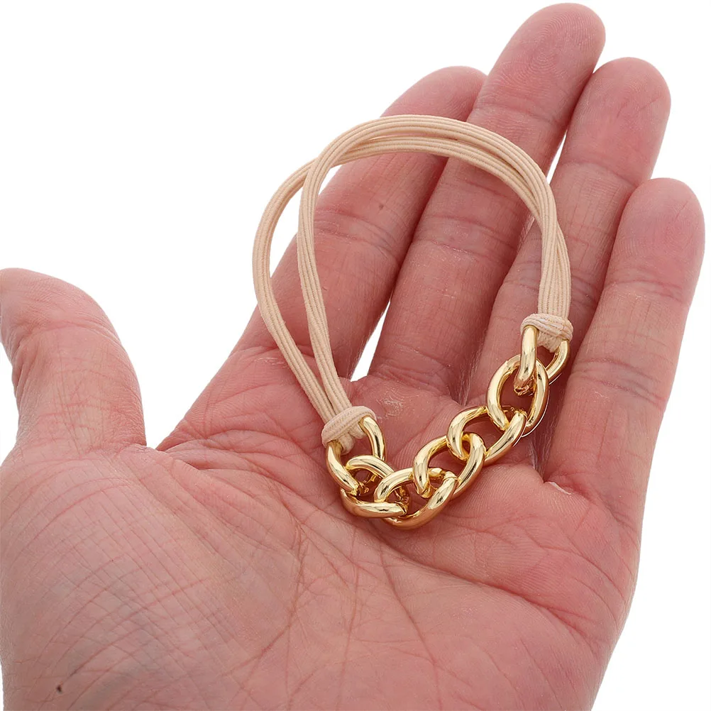 

2 Pcs Golden Metal Chain Hair Ties Elastic Ropes Design for Women Stylish Bracelet Wristband Thin Hair Friendly
