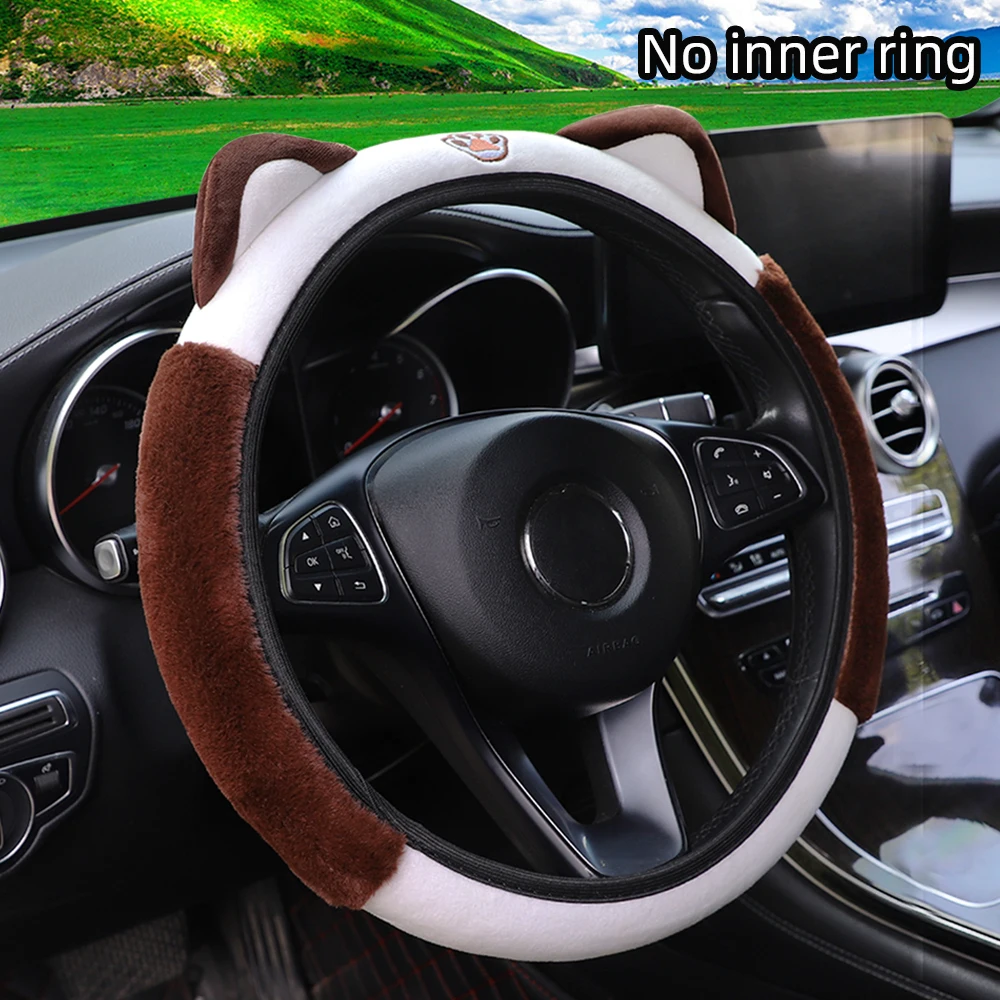 Niedliche Katzenohren-Lenkradabdeckung aus Weichem Plüsch, Warm für den Winter, Auto-Handschutz-Zubehör ohne Innenring, Geeignet für 14,5-15 Zoll Lenkräder – Detail 6