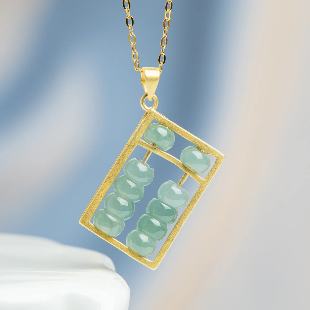 

TIMESWIND Wealth Natural A-type Jade Blue Abacus Hollow S925 Silver Pendant Women Necklace with Certificate