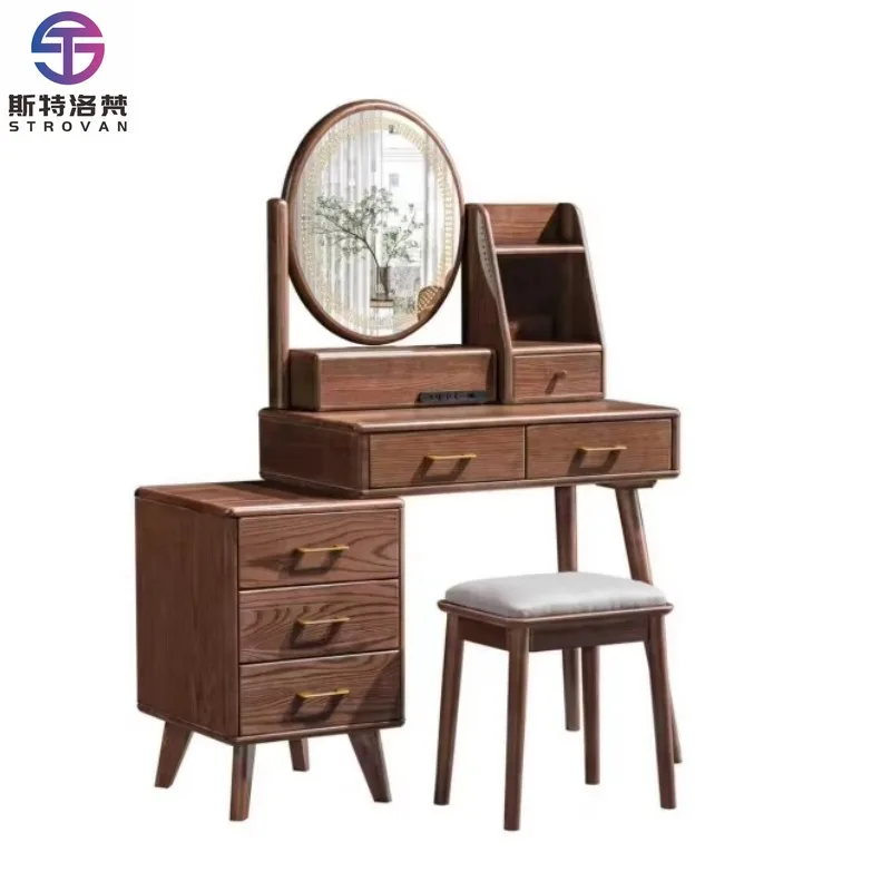 

Nordic Style Solid Wood Dressing Table with Lighting Modern Simple Design for Bedroom or Living Room