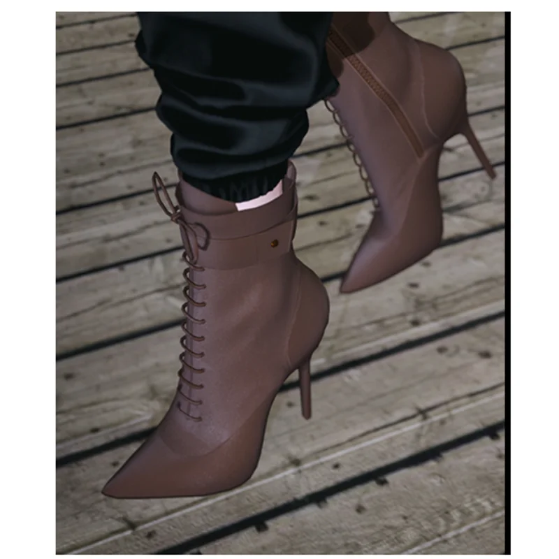

Brown Matte Leather Lace Up Boots Pointed Toe Thin High Heel Sexy Fashion Summer Casual Big Size Woman Shoes Zapatillas Mujer