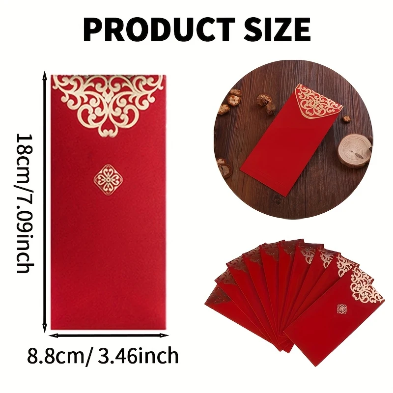 One Set 10 Large Red Envelope, Each Size Is 18cm × 8.8cm, Decorated with Exquisite Floral Patterns. Incorporates Chinese-Style D