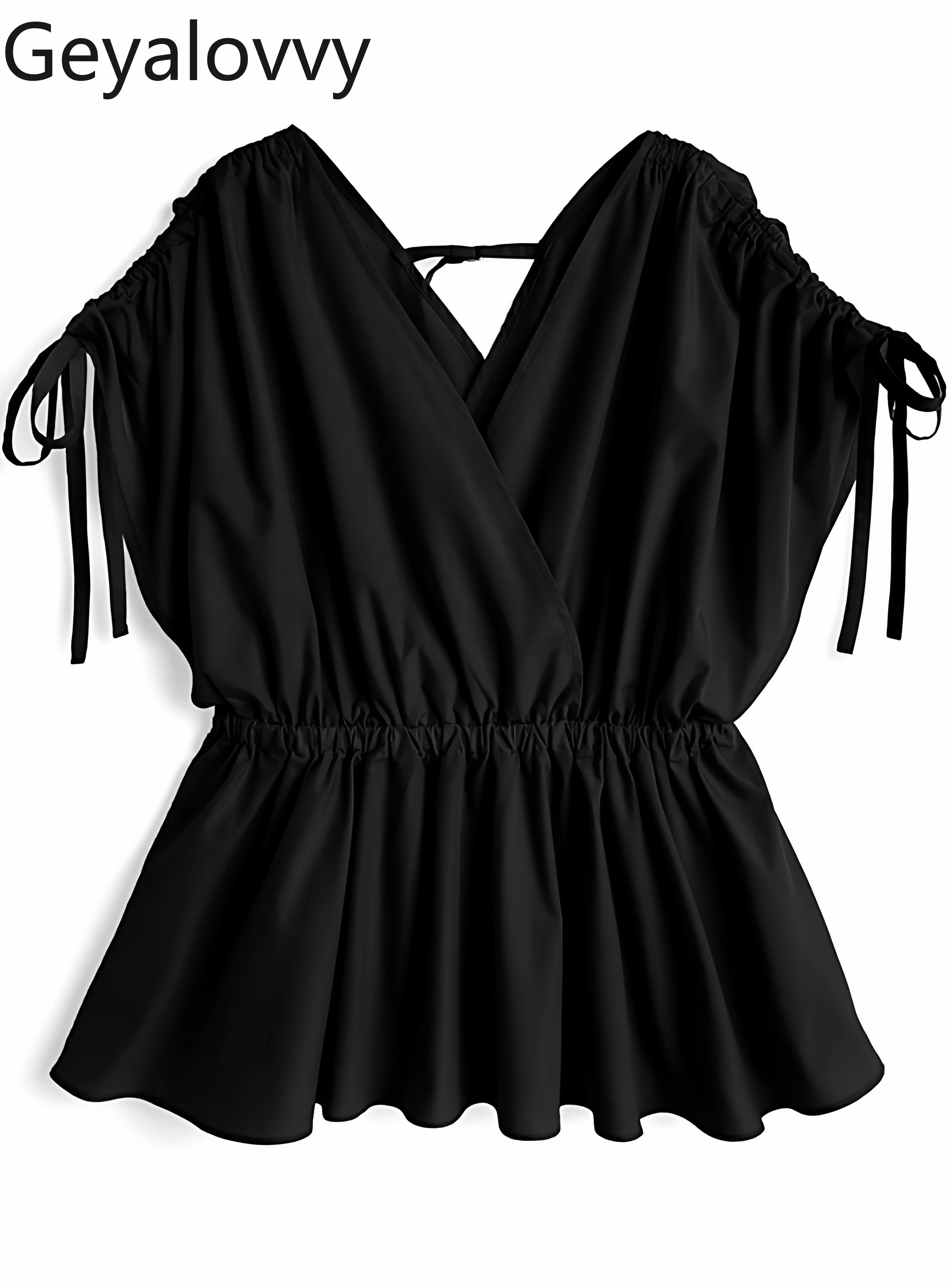 Letnie damskie bluzki w stylu japońskim, słodkie, codzienne koszule, dopasowane, ze sznurkiem, z odkrytymi ramionami, bluzka damska z dekoltem w serek, nowość 2025