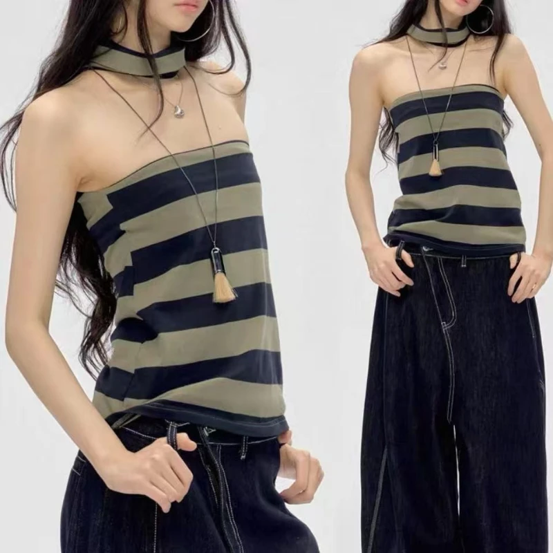 Y2k الجمالية التباين اللون شريط تانك القمم الشارع الشهير النساء عارية الذراعين الدبابات Harajuku الصيف عادية الجرونج خمر قمصان
