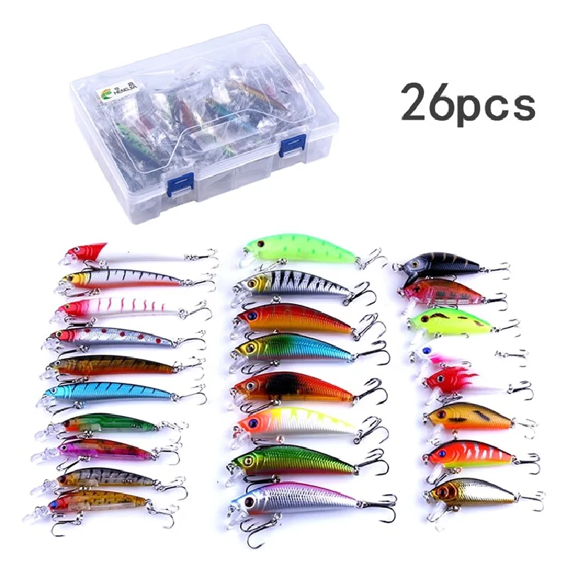 

26Pcs Fishing Lure Freshwater Saltwater Minnow Popper Crankbait Artificial Bait Kit with Storage Box
