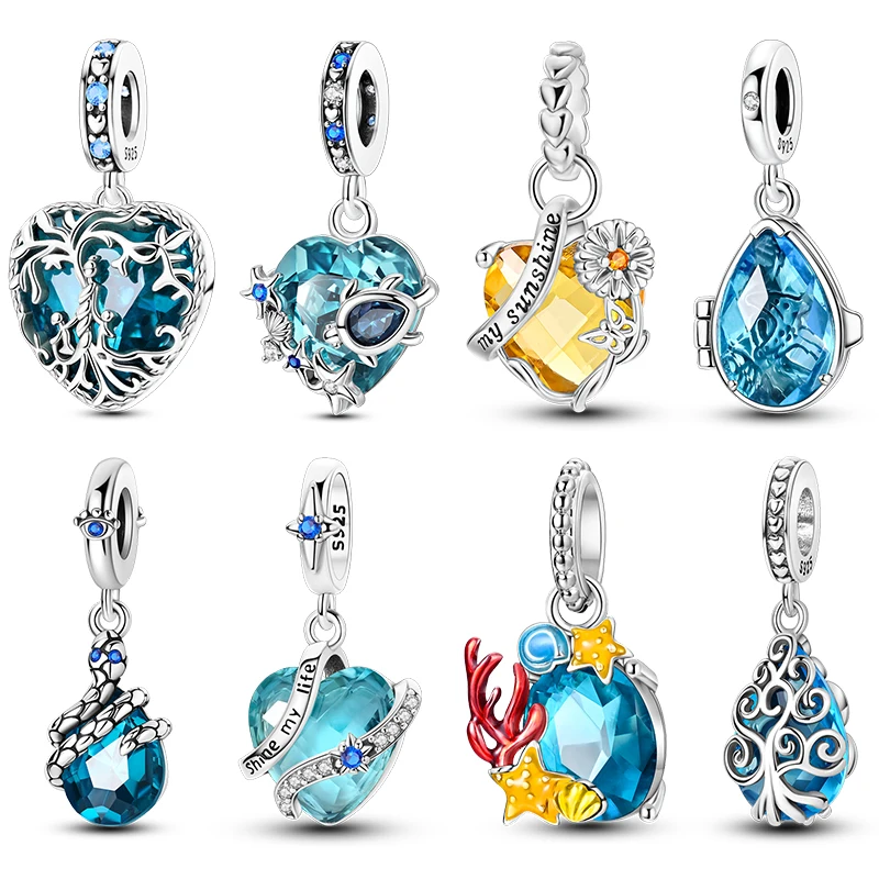 New 925 Sterling Silver Charms Beads Pendants Tree of Life Turtle Love Gemstone Sunflower Charms For Women Bracelet Jewelry Gift
