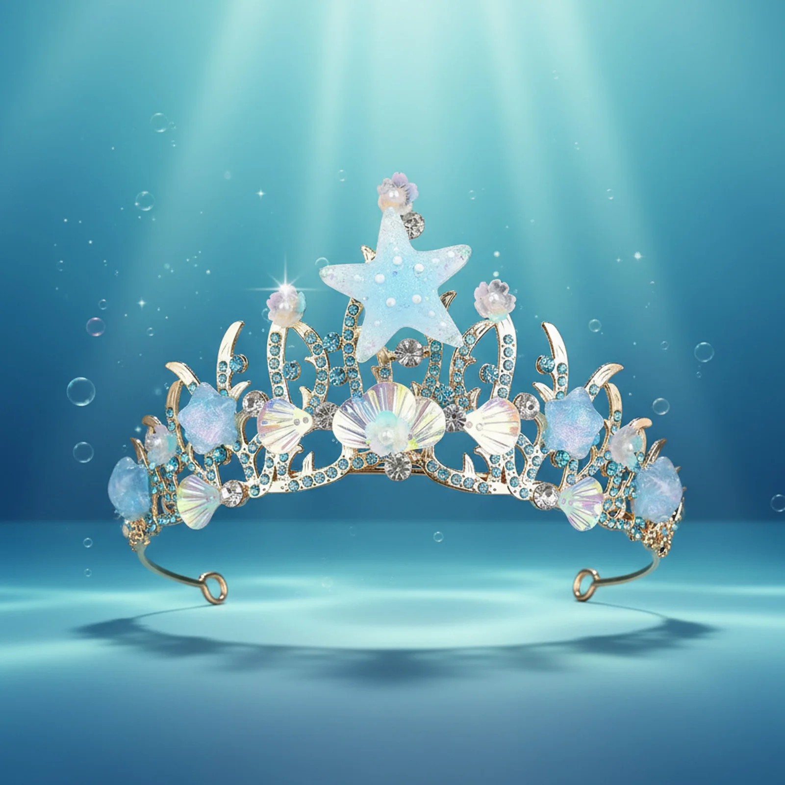 Eco-friendly Crown for Party Girls Ocean Mermaid Tiara Sequin Starfish Shell Hair Accessory Costume Jewelry Durable
